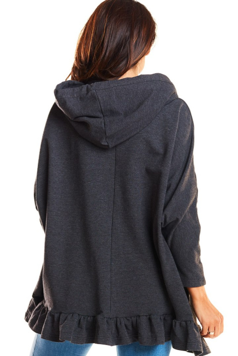Bluza damska oversize z kapturem i falbanką na dole grafitowa M184 Bluza damska oversize z kapturem i falbanką na dole grafitowa M184