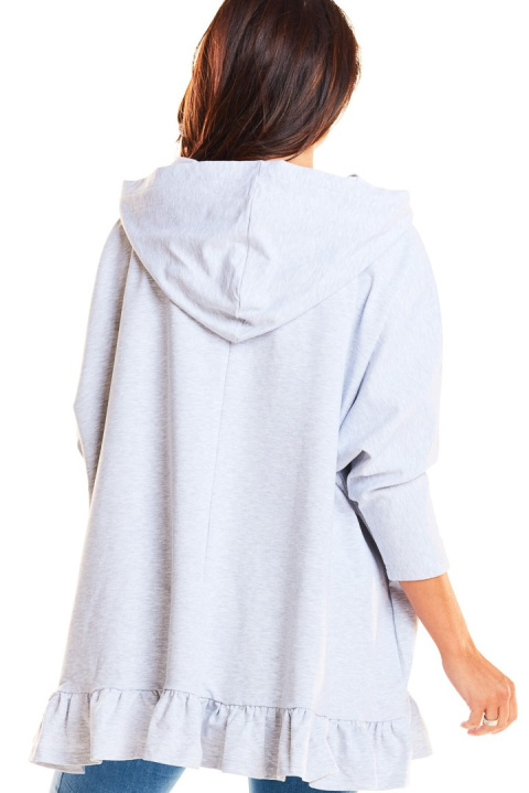 Bluza damska oversize z kapturem i falbanką na dole szara M184 Bluza damska oversize z kapturem i falbanką na dole szara M184