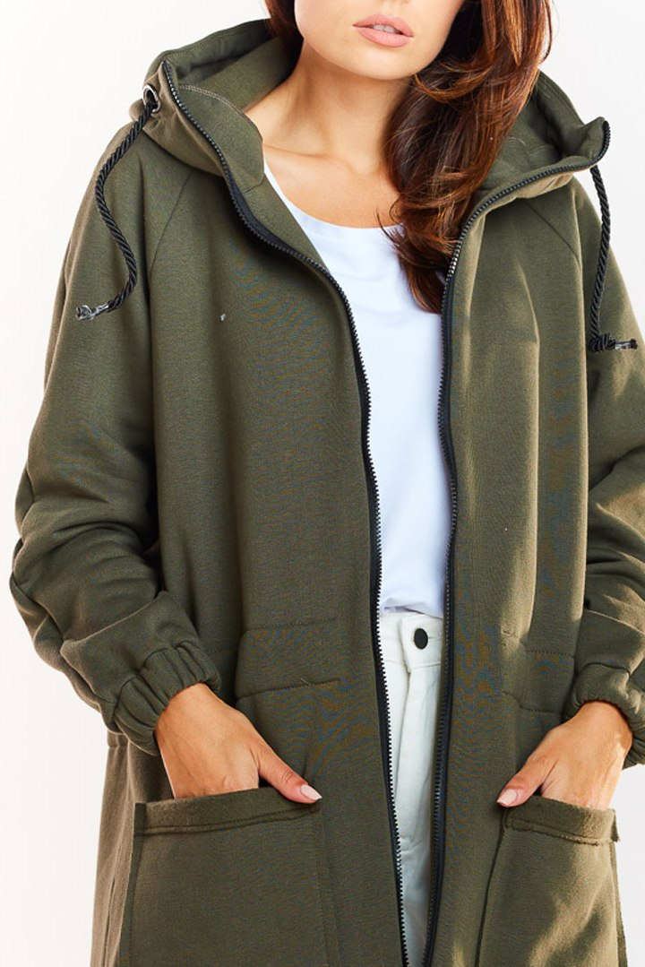 Ciepła bluza damska parka z kapturem zapinana na zamek khaki M220 Ciepła bluza damska parka z kapturem zapinana na zamek khaki M220