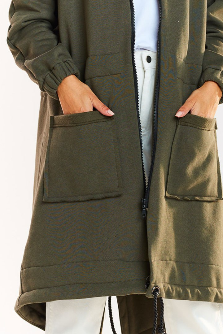 Ciepła bluza damska parka z kapturem zapinana na zamek khaki M220 Ciepła bluza damska parka z kapturem zapinana na zamek khaki M220