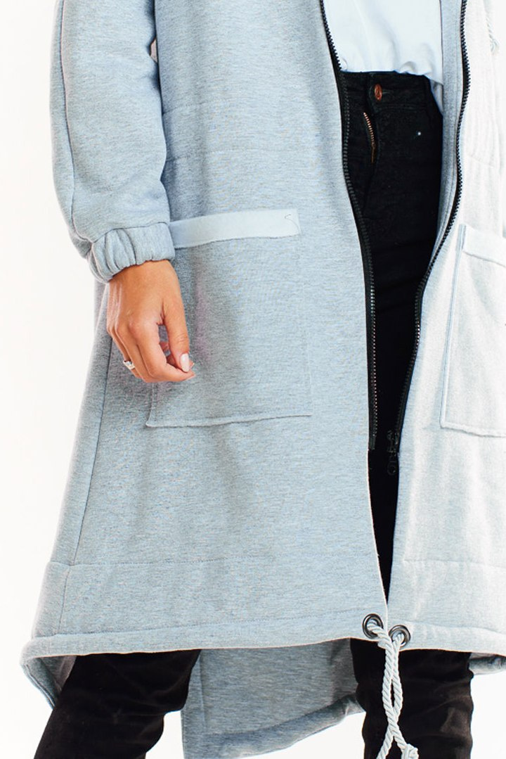 Bluza damska z kapturem z miękkiego dresu zapinana na zamek szara M220 Bluza damska z kapturem z miękkiego dresu zapinana na zamek szara M220