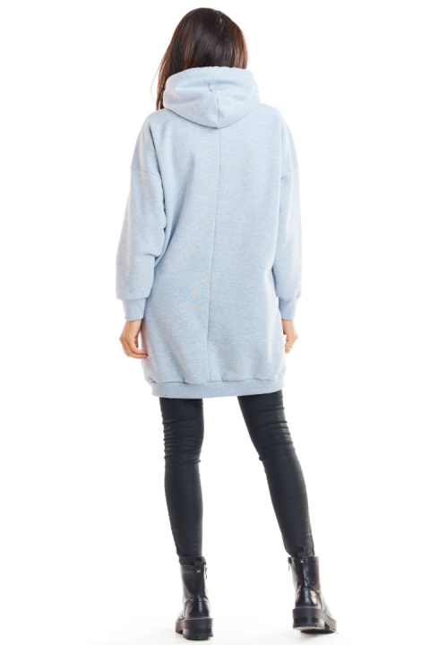 Długa bluza damska z kapturem i kieszenią kangurek szara M230 Długa bluza damska z kapturem i kieszenią kangurek szara M230
