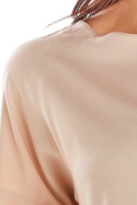 Bluzka damska z wiskozy z krótkim rękawem wiązana z tyłu beżowa A292
