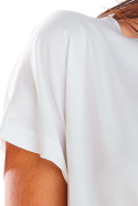 Bluzka damska z wiskozy z krótkim rękawem wiązana z tyłu biała A292