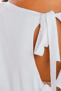 Bluzka damska z wiskozy z krótkim rękawem wiązana z tyłu biała A292
