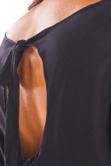 Bluzka damska z wiskozy z krótkim rękawem wiązana z tyłu czarna A292