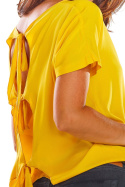Bluzka damska z wiskozy z krótkim rękawem wiązana z tyłu żółta A292
