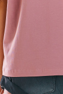 Luźna bluzka damska z krótkim rękawem i dekoltem V różowa M203