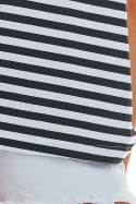 Luźna bluzka damska z krótkim rękawem i dekoltem V czarna w paski M203