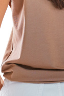 Luźna bluzka damska top z okrągłym dekoltem bez rękawów beżowa M214