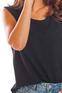 Luźna bluzka damska top z okrągłym dekoltem bez rękawów czarna M214