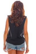Luźna bluzka damska top z okrągłym dekoltem bez rękawów czarna M214