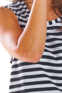 Luźna bluzka damska top z okrągłym dekoltem bez rękawów czarna w paski M214