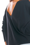 Bluzka damska z długim rękawem i dekoltem V na plecach czarna M219