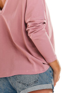 Bluzka damska z długim rękawem i dekoltem V na plecach różowa M219
