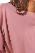 Bluzka damska z długim rękawem i dekoltem V na plecach różowa M219
