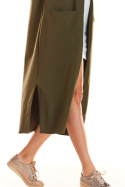 Długa kamizelka damska dresowa z kieszeniami po bokach khaki M197
