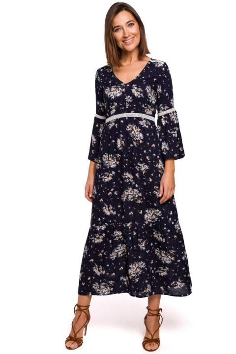 Sukienka maxi w kwiaty rozkloszowana z wiskozą dekolt V m4 S222 Sukienka maxi w kwiaty rozkloszowana z wiskozą dekolt V m4 S222