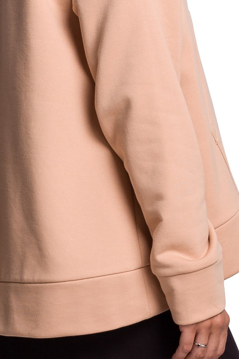 Bluza damska z kapturem i kieszenią kangurek dzianina beżowa B166 Bluza damska z kapturem i kieszenią kangurek dzianina beżowa B166