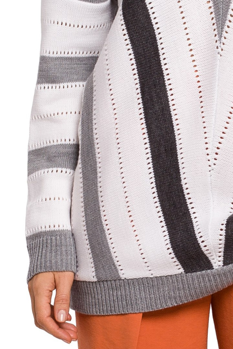 Elegancki sweter damski z dekoltem V z przodu i ztyłu szary S218 Elegancki sweter damski z dekoltem V z przodu i ztyłu szary S218