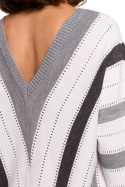 Elegancki sweter damski z dekoltem V z przodu i ztyłu szary S218