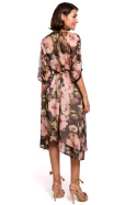 Zwiewna sukienka szyfonowa midi w kwiaty luźna krótki rękaw m3 rL S226