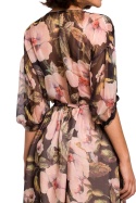 Zwiewna sukienka szyfonowa midi w kwiaty luźna krótki rękaw m3 rL S226