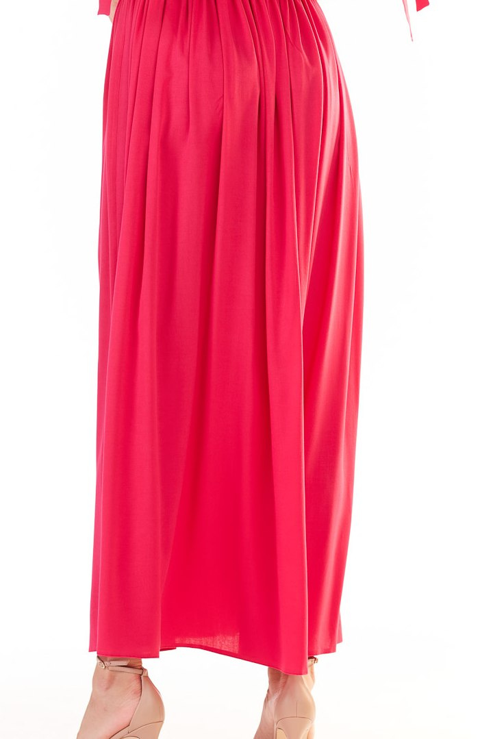 Letnia sukienka maxi hiszpanka z wiskozy odkryte ramiona różowa A357