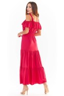 Letnia sukienka maxi hiszpanka z wiskozy na ramiączkach różowa A358
