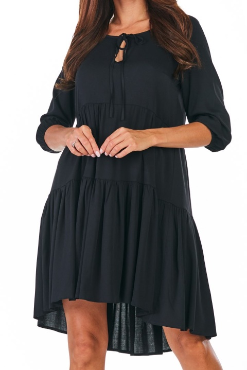 Letnia sukienka mini rozkloszowana z wiskozy rękaw 3/4 czarna A359 Letnia sukienka mini rozkloszowana z wiskozy rękaw 3/4 czarna A359