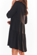 Letnia sukienka mini rozkloszowana z wiskozy rękaw 3/4 czarna A359