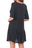 Sukienka midi trapezowa rozkloszowana z wiskozy czarna A360