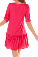 Sukienka midi trapezowa rozkloszowana z wiskozy różowa A360