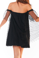 Letnia sukienka mini z wiskozy trapezowa bez ramiączek czarna A355