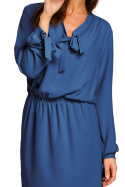 Sukienka przed kolano odcinana w pasie z wiązaniem niebieska rXXL S147