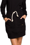 Sukienka sportowa mini z kapturem i długim rękawem czarna rXL me116