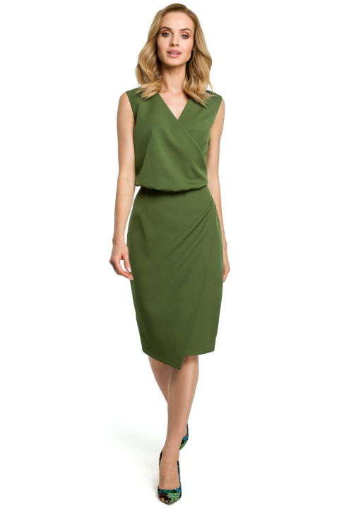 Sukienka ołówkowa midi na zakładkę bez rękawów zielona rXXL me395