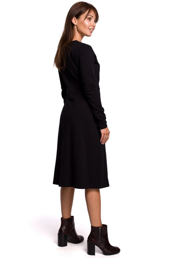 Sukienka kopertowa midi z długim rękawem i dekoltem V czarna B161