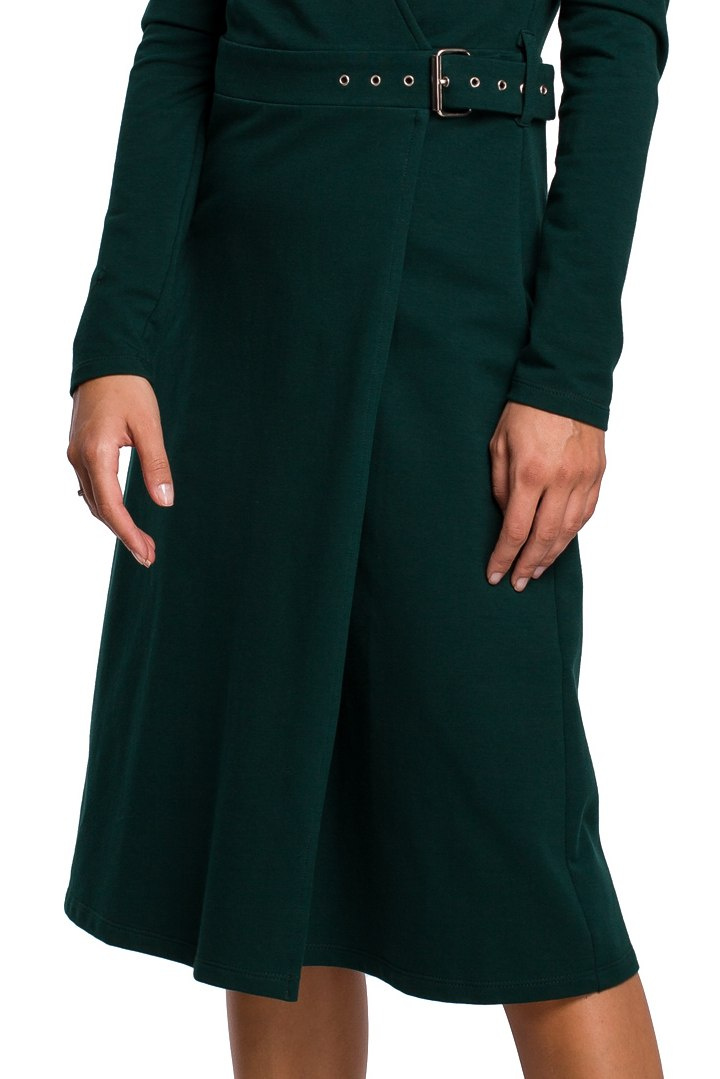 Sukienka kopertowa midi z długim rękawem i dekoltem V zielona B161