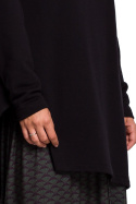 Długa bluza damska z kapturem i asymetrycznym rozcięciem czarna B179