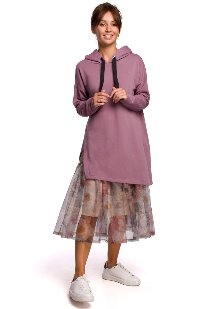 Bluza damska z kapturem oraz asymetrycznym rozcięciem wrzosowa B179 Bluza damska z kapturem oraz asymetrycznym rozcięciem wrzosowa B179
