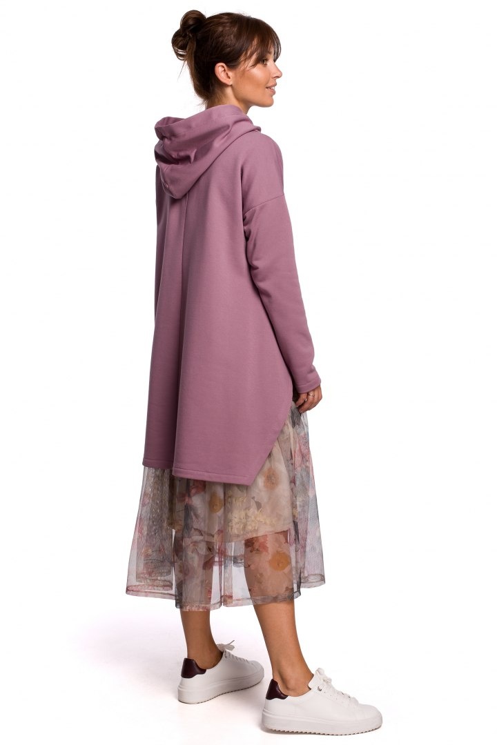 Bluza damska z kapturem oraz asymetrycznym rozcięciem wrzosowa B179 Bluza damska z kapturem oraz asymetrycznym rozcięciem wrzosowa B179