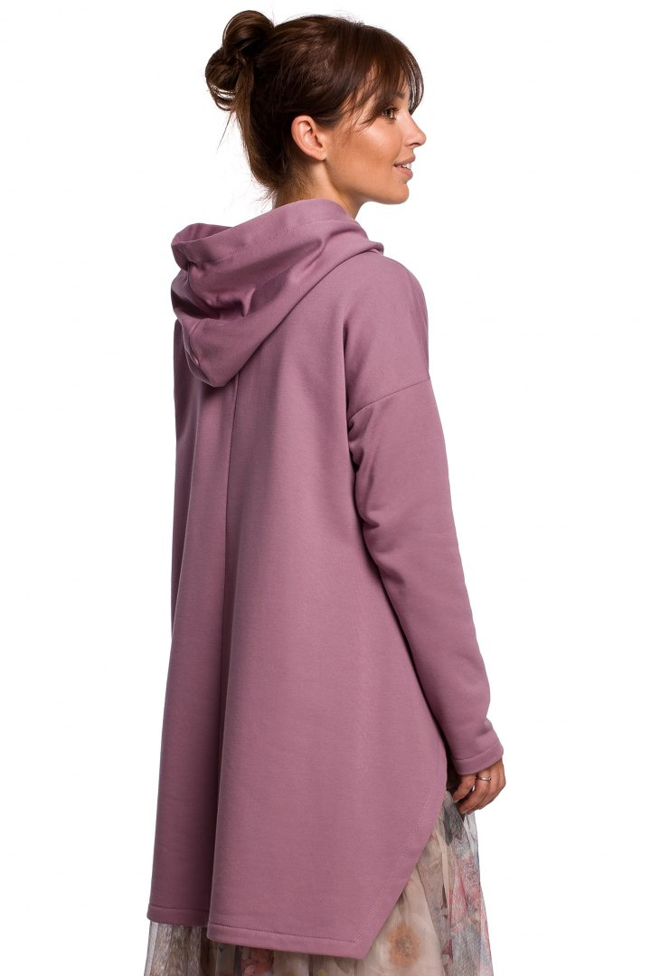 Bluza damska z kapturem oraz asymetrycznym rozcięciem wrzosowa B179 Bluza damska z kapturem oraz asymetrycznym rozcięciem wrzosowa B179