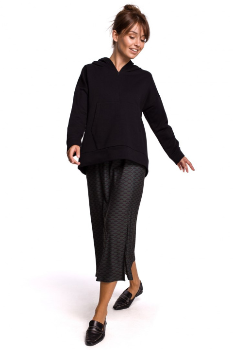 Bluza damska z kapturem i kieszenią kangurek dzianina czarna B166 Bluza damska z kapturem i kieszenią kangurek dzianina czarna B166