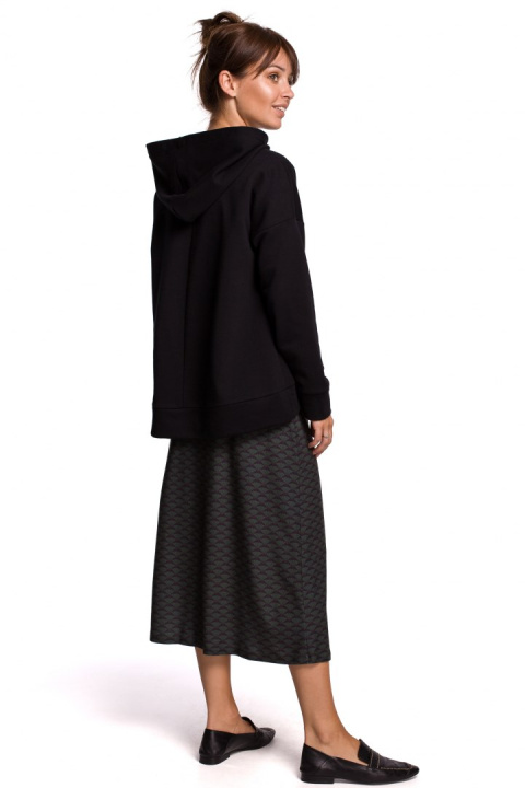 Bluza damska z kapturem i kieszenią kangurek dzianina czarna B166 Bluza damska z kapturem i kieszenią kangurek dzianina czarna B166