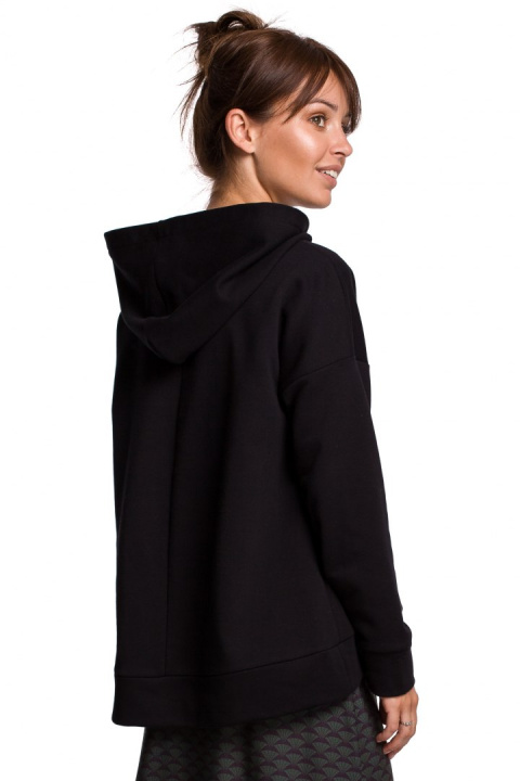 Bluza damska z kapturem i kieszenią kangurek dzianina czarna B166 Bluza damska z kapturem i kieszenią kangurek dzianina czarna B166