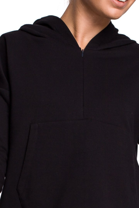 Bluza damska z kapturem i kieszenią kangurek dzianina czarna B166 Bluza damska z kapturem i kieszenią kangurek dzianina czarna B166