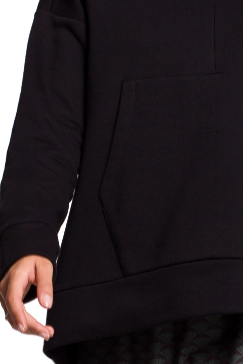 Bluza damska z kapturem i kieszenią kangurek dzianina czarna B166 Bluza damska z kapturem i kieszenią kangurek dzianina czarna B166