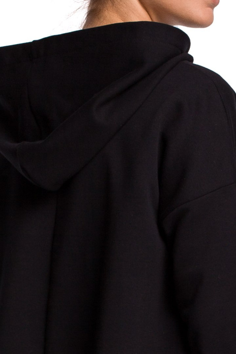Bluza damska z kapturem i kieszenią kangurek dzianina czarna B166 Bluza damska z kapturem i kieszenią kangurek dzianina czarna B166