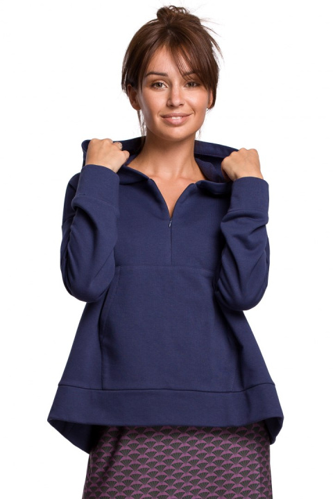 Bluza damska z kapturem i kieszenią kangurek dzianina niebieska B166 Bluza damska z kapturem i kieszenią kangurek dzianina niebieska B166
